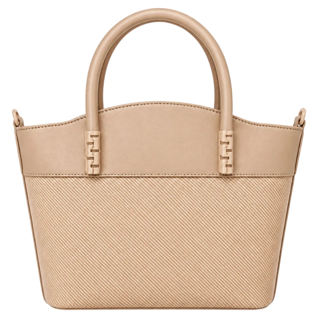 Eleganzio Women’s Beige Textured Handbag with Rounded Handles
