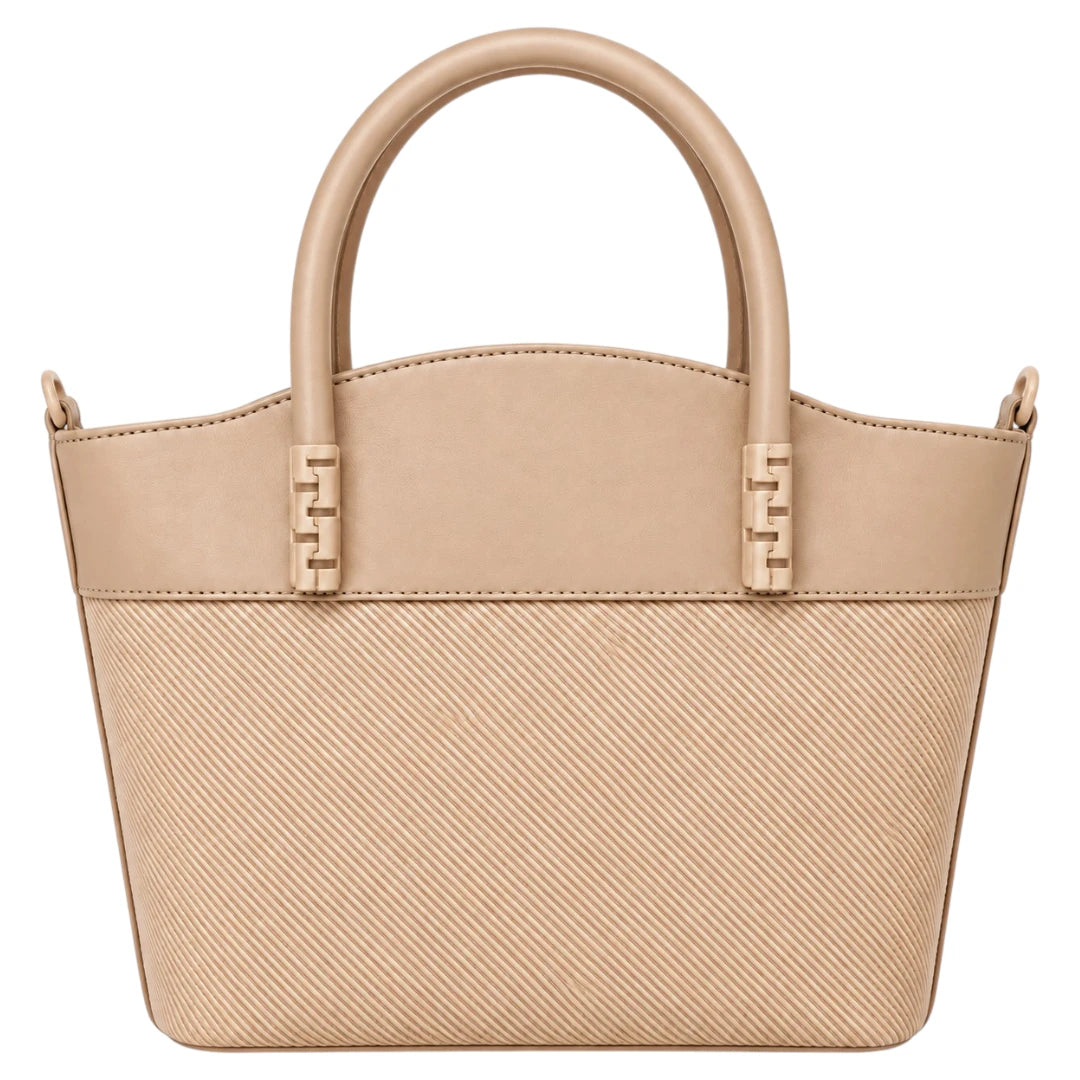 Eleganzio Women’s Beige Textured Handbag with Rounded Handles