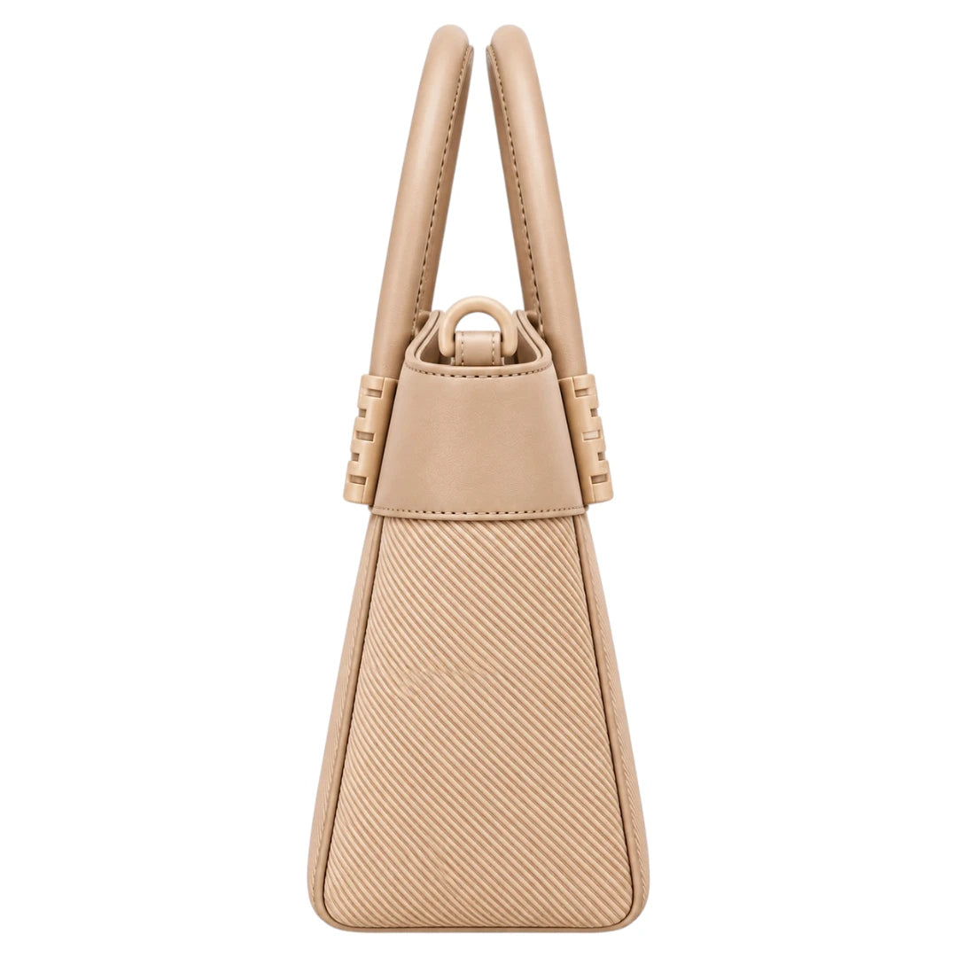 Eleganzio Women’s Beige Textured Handbag with Rounded Handles