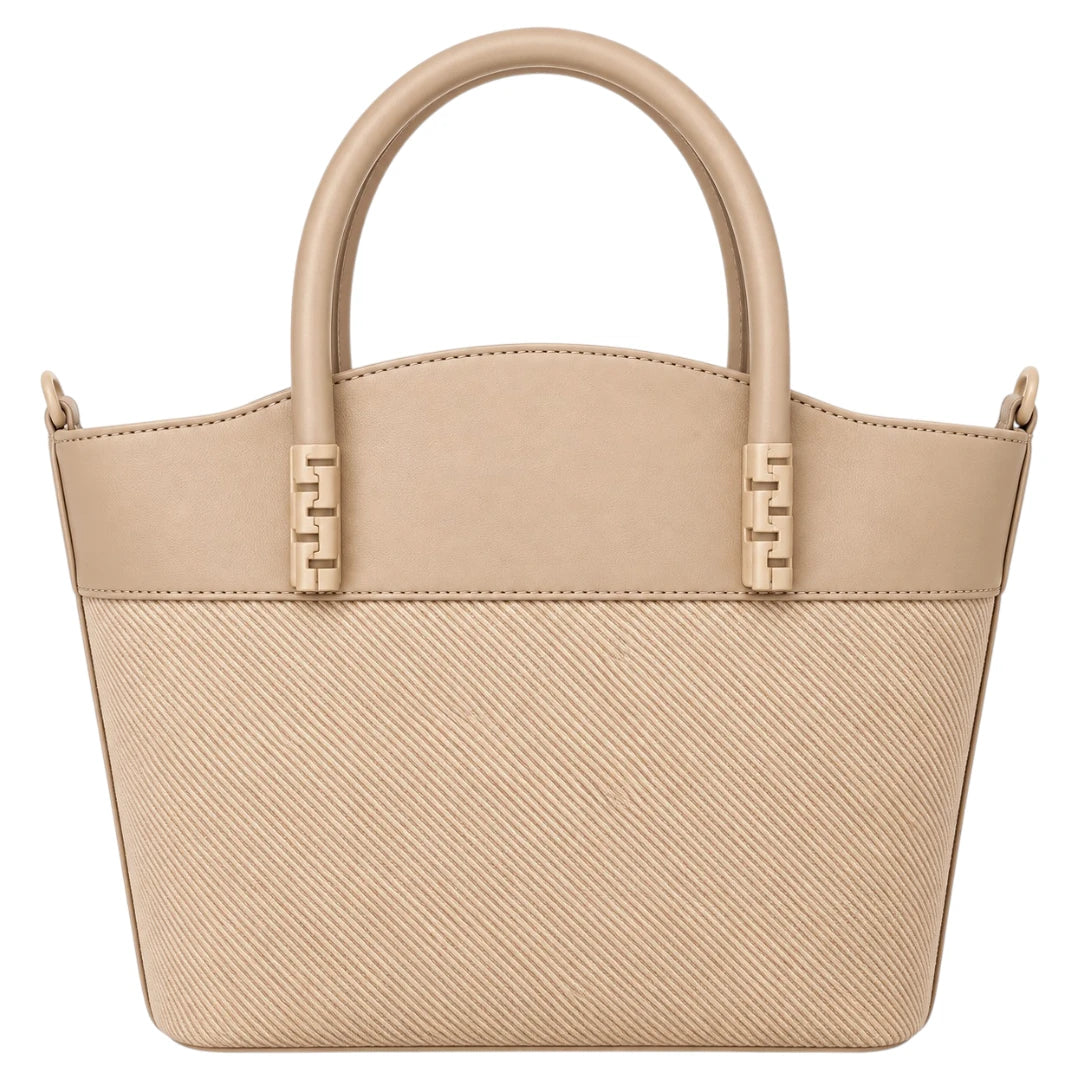 Eleganzio Women’s Beige Textured Handbag with Rounded Handles