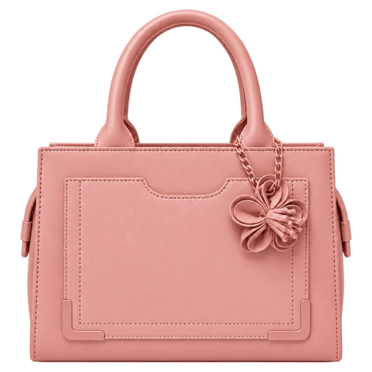 Eleganzio Women’s Pink Structured Handbag with Floral Charm